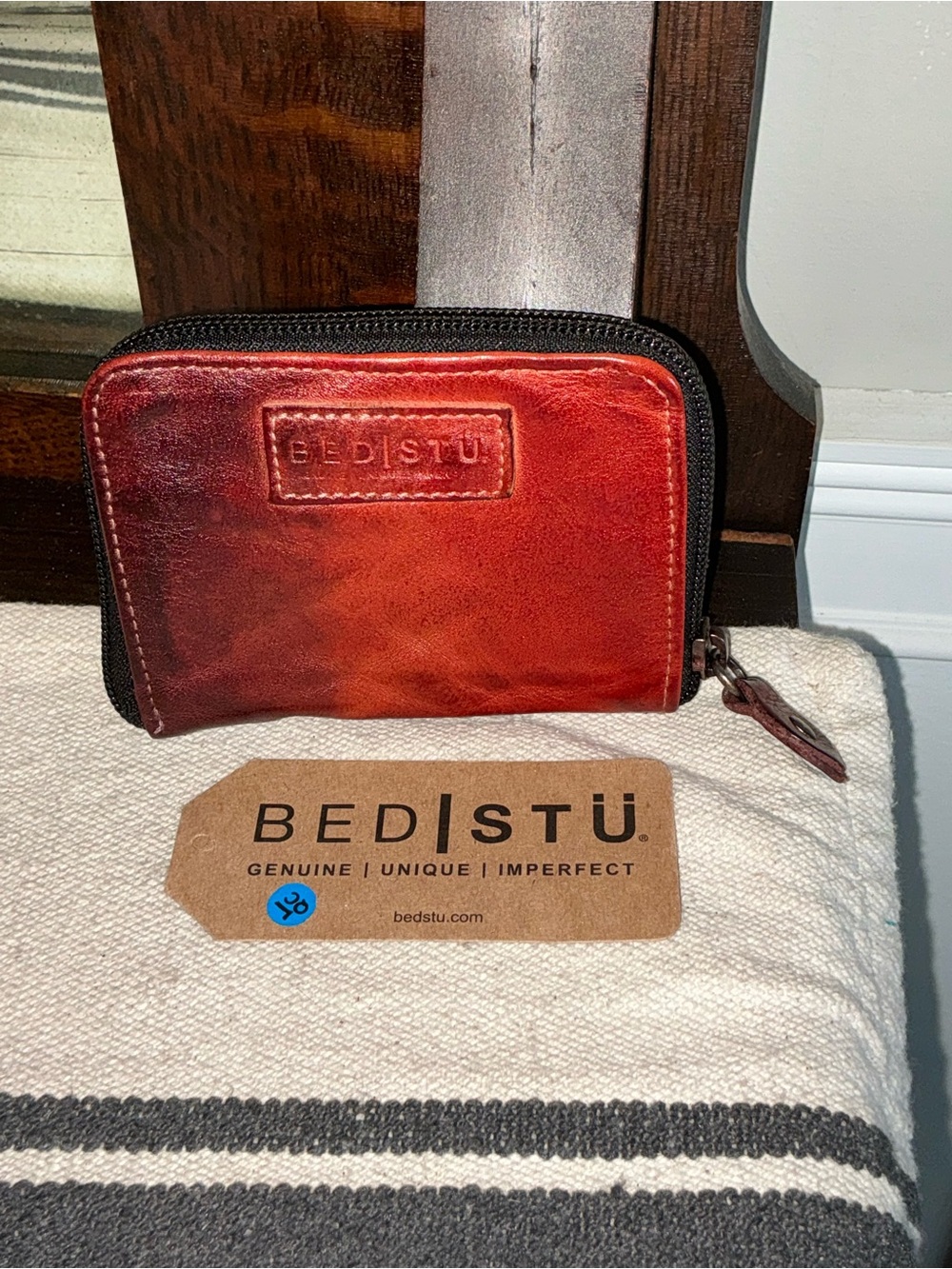 NWT Bed Stu Leather Ozzie Zip Around Wallet Cranberry Red Retail $120